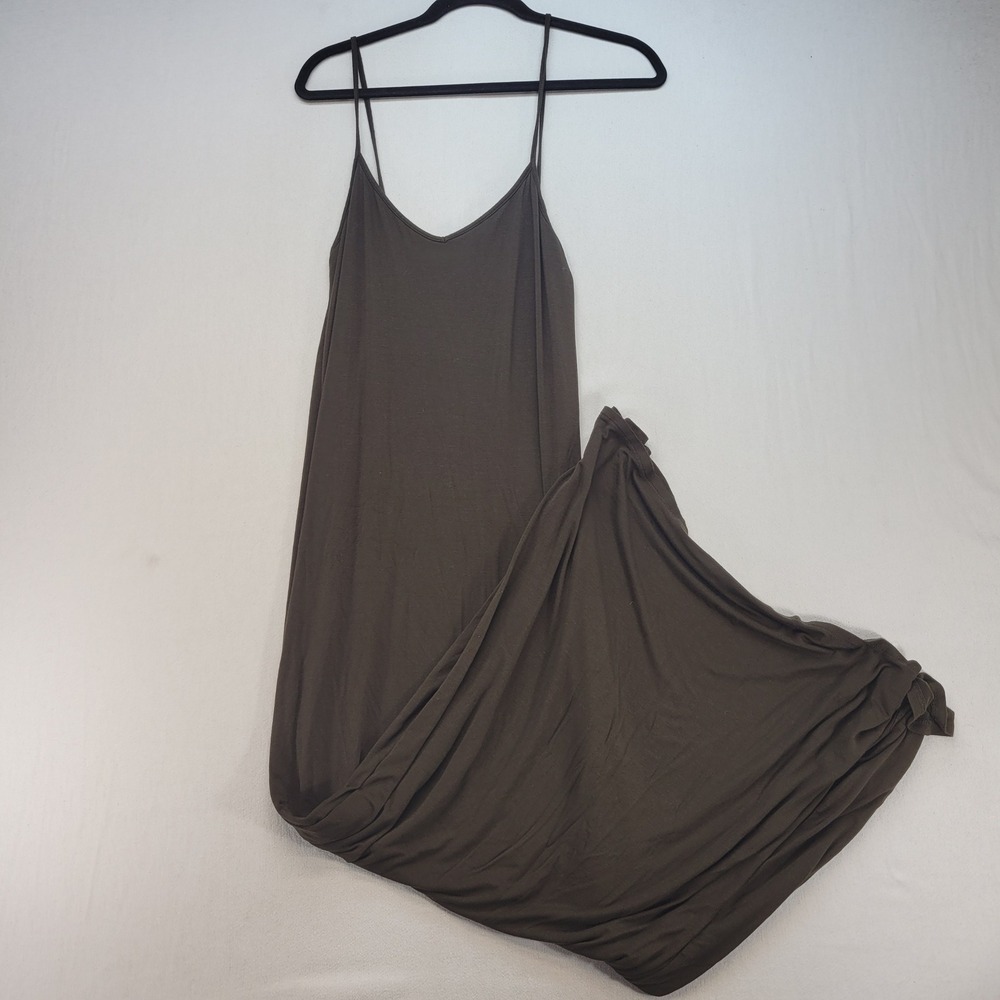 Forever 21 Maxi Dress Womens Large Olive Green Casual Spaghetti Strap V-Neck